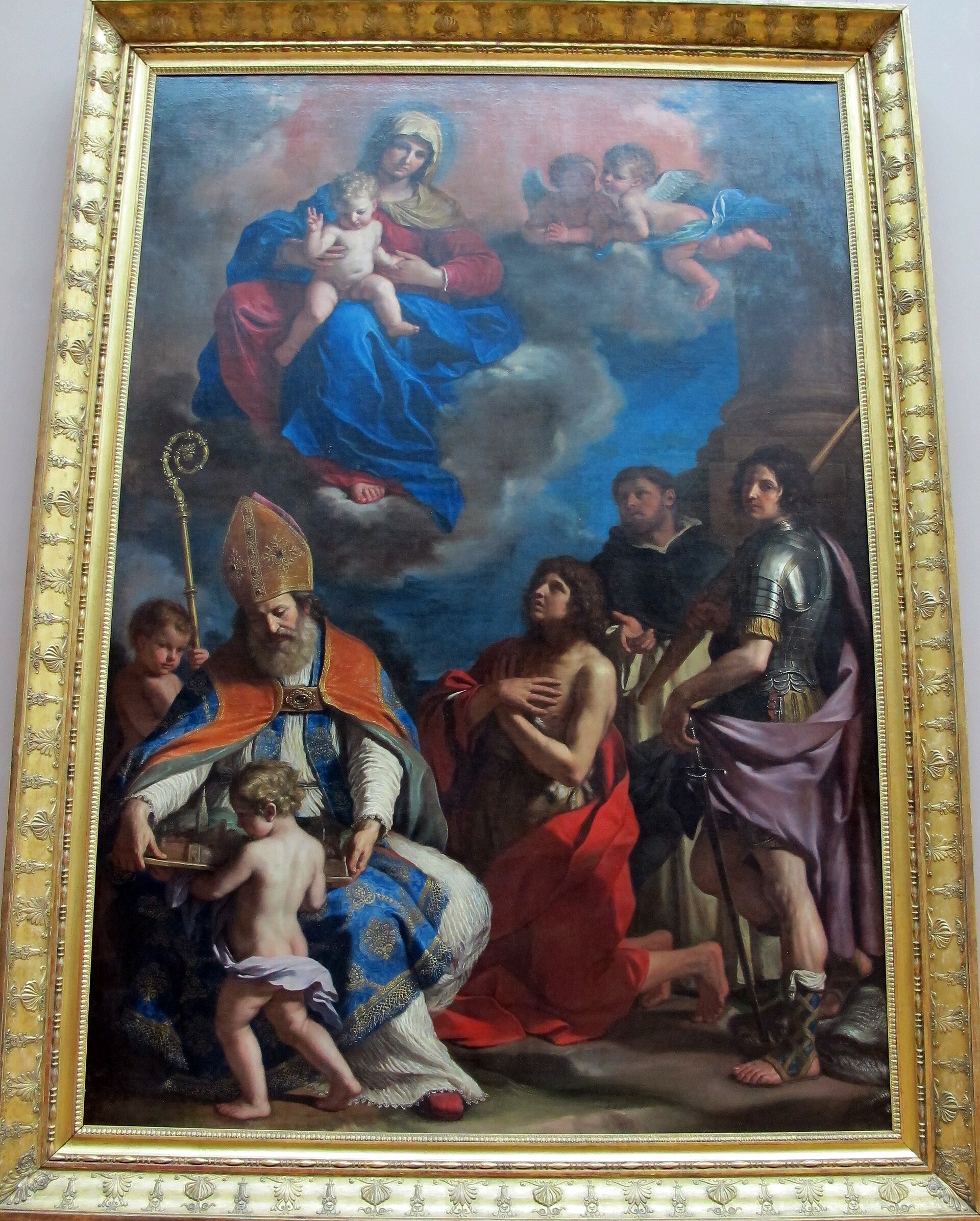 Imagem de referência de A Virgem e o Menino com Quatro Santos, descrito nos dados abertos como pintura de Guercino