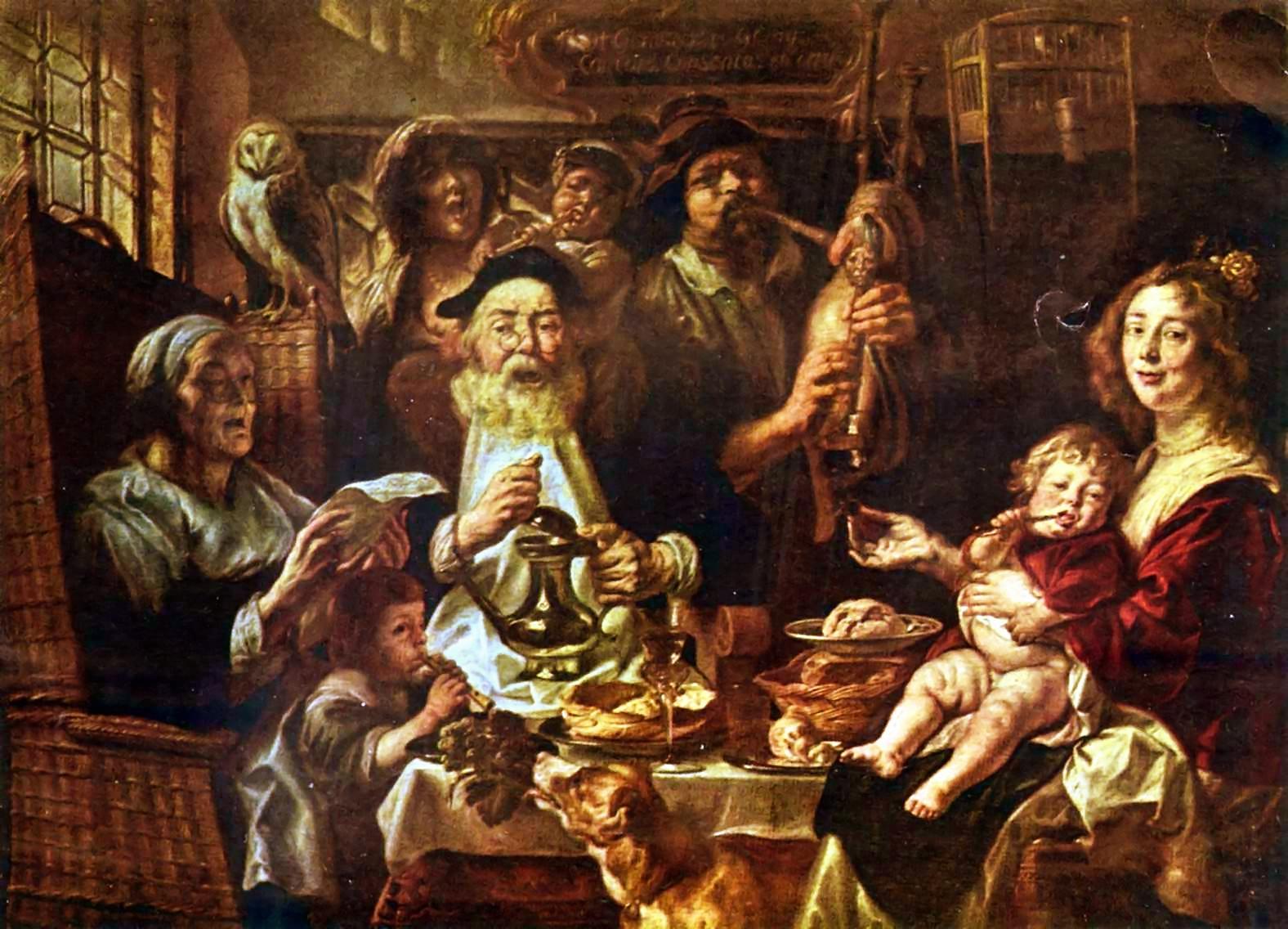 Imagem de referência de Enquanto os Velhos cantam, os Novos tocam gaita, descrito nos dados abertos como pintura de Jacob Jordaens