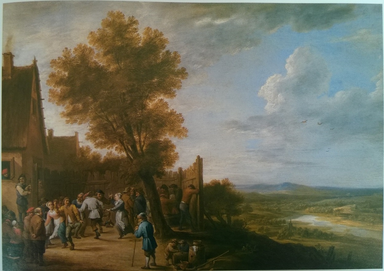 Imagem de referência de Dança na aldeia com vista para um rio, descrito nos dados abertos como pintura de David Teniers