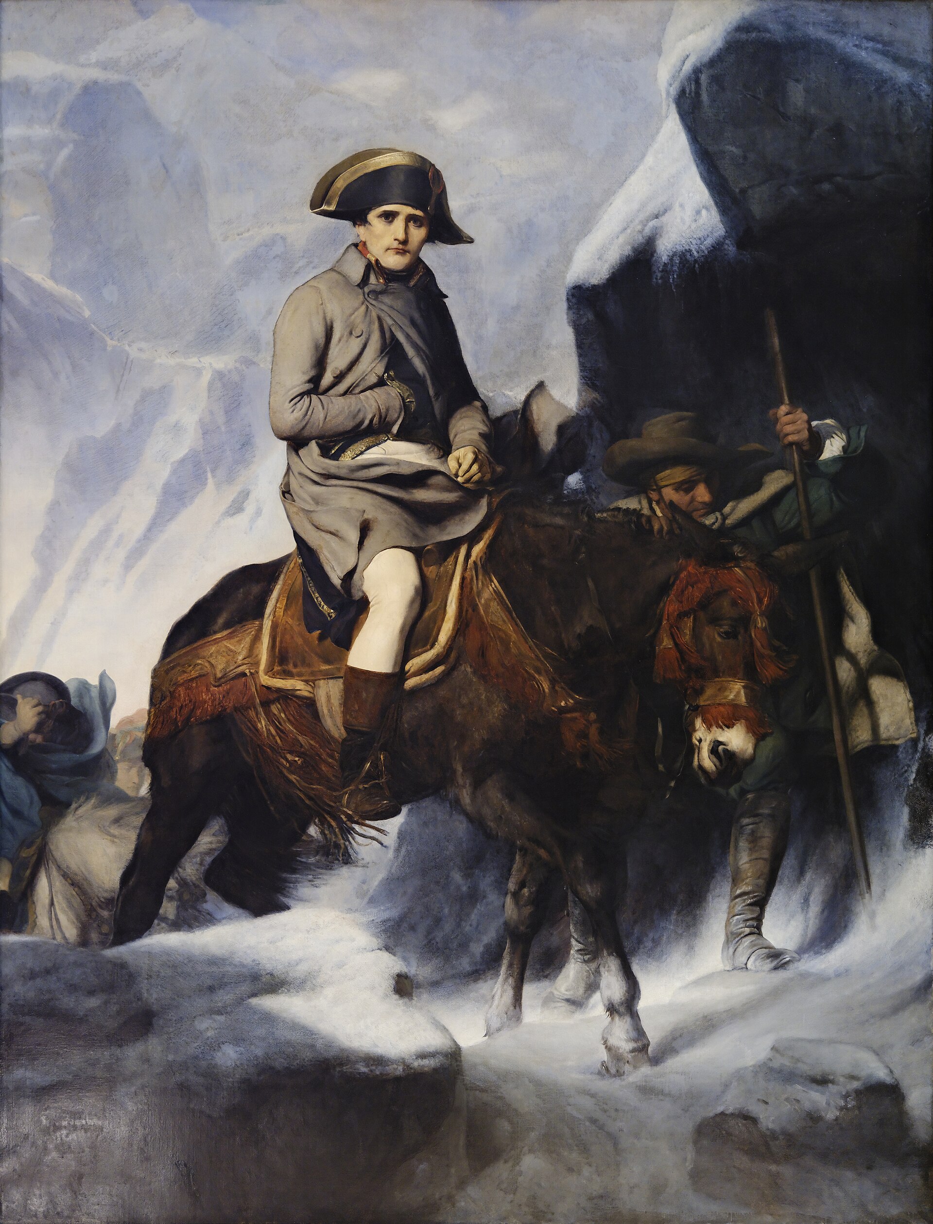 Imagem de referência de Bonaparte cruzando os Alpes, descrito nos dados abertos como pintura de Paul Delaroche