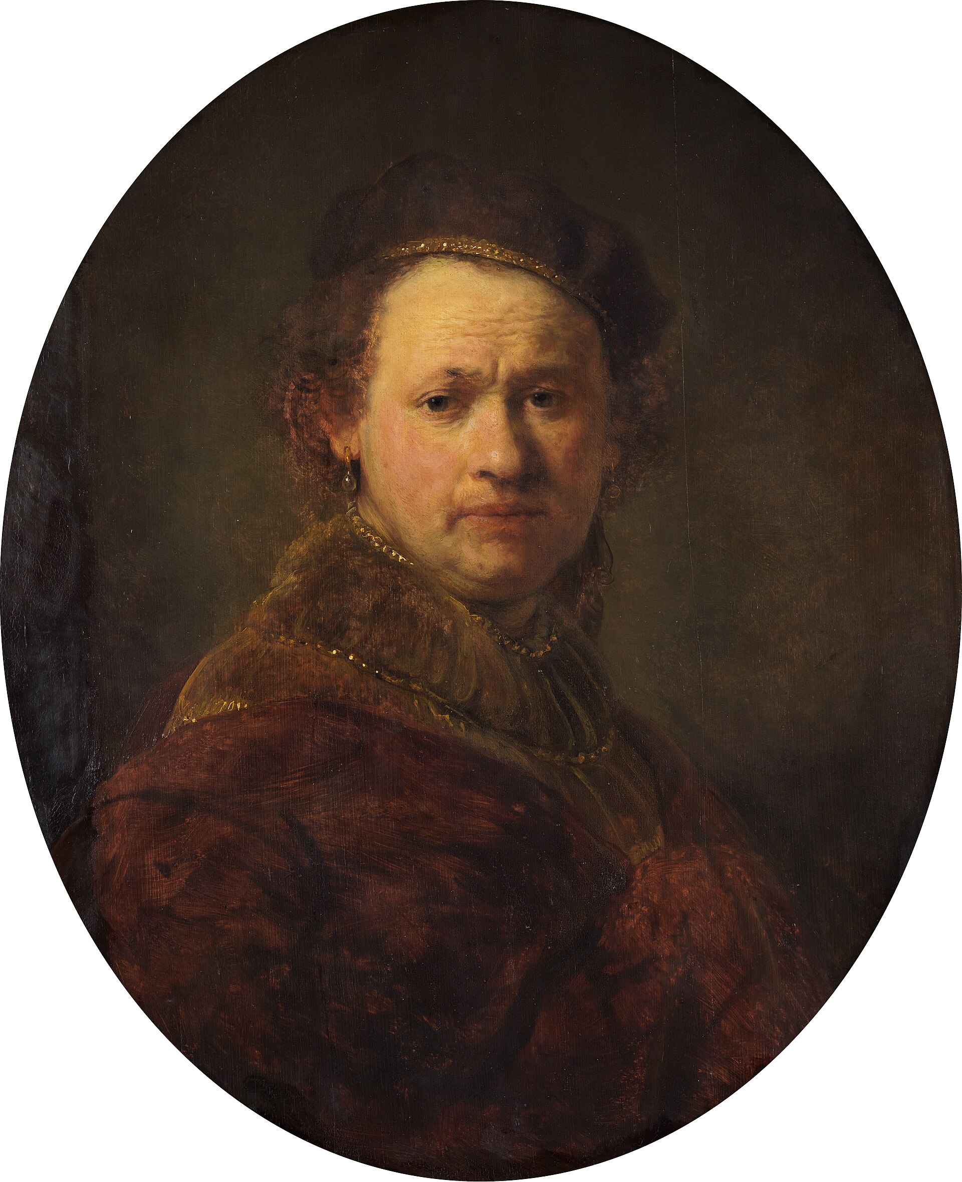 Imagem de referência de Auto Retrato de Boina e Capa Vermelha, descrito nos dados abertos como pintura de Rembrandt