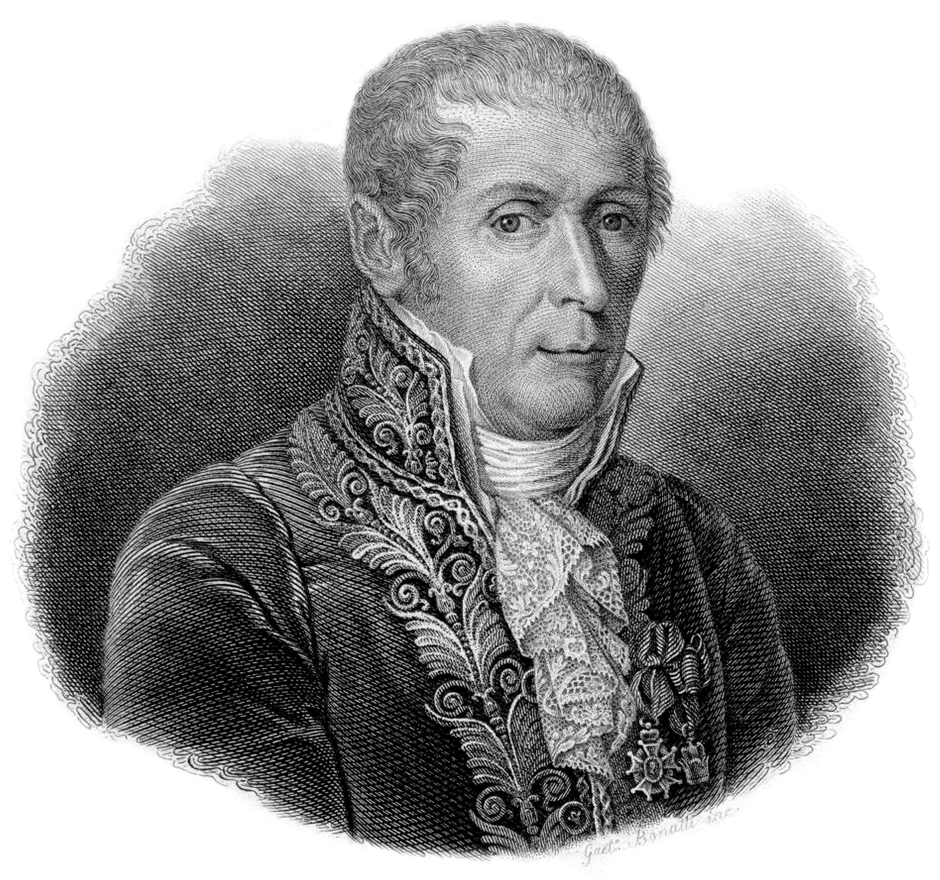 Imagem de referência relacionada a Alessandro Volta, item descrito como físico e químico italiano, um dos pioneiros da área elétrica