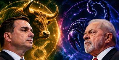 Lula e Fl&aacute;vio Bolsonaro: at&eacute; os signos est&atilde;o em lados opostos Foto: Simples Conteudo