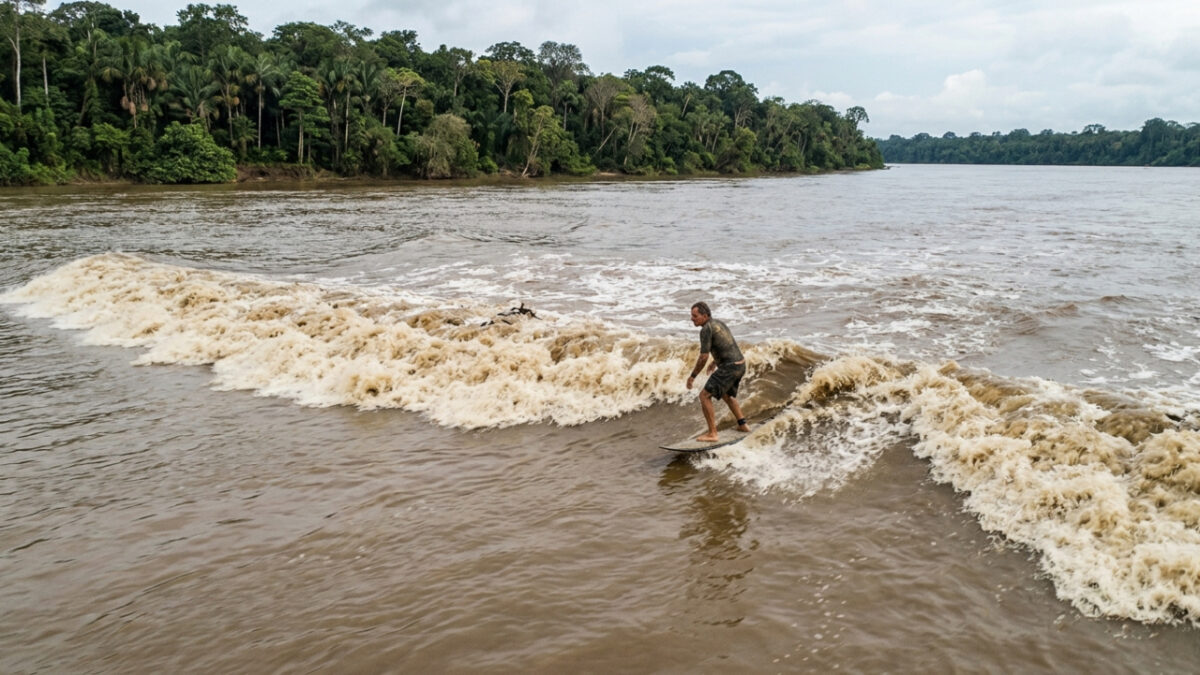 Pororoca: a onda que sobe o rio contra a correnteza na Amazônia e vira atração para surfistas